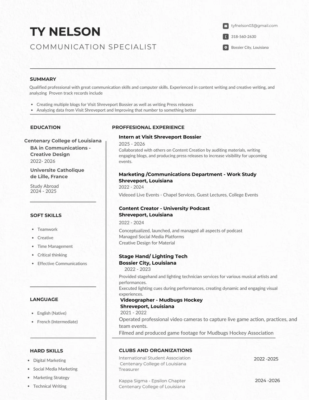 Ty Cv Examples Resume — tyfnelson