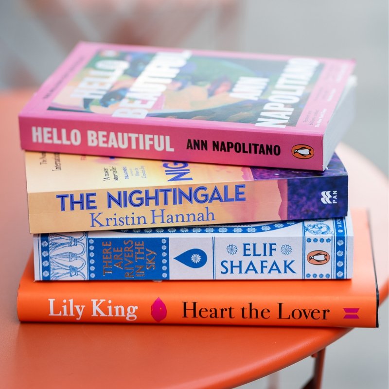 Pile of books representing novel development, editing, and writing support