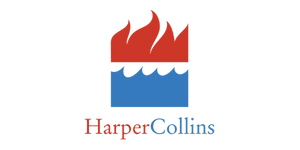Logo with a red flame above a blue water wave, with the text "Harper Collins" below