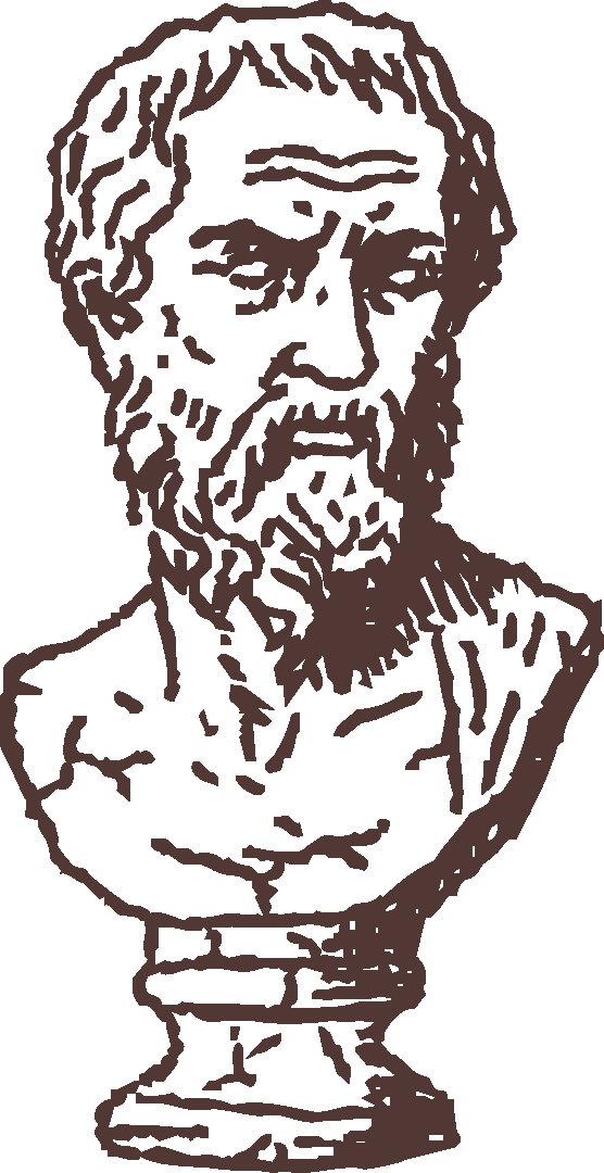 Line drawing of a distinguished older man with glasses, a beard, and curly hair, depicted in a bust portrait style.