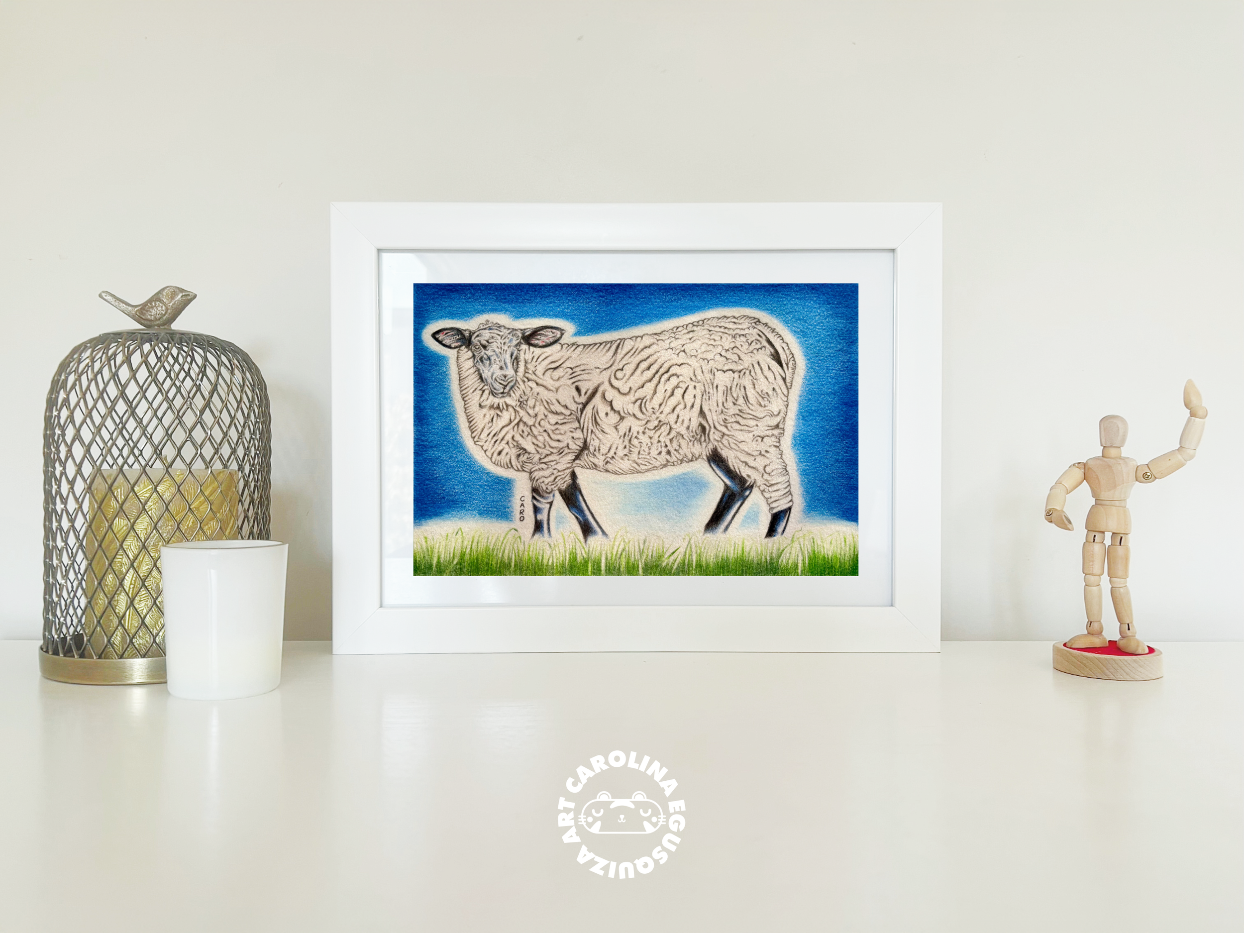 Suffolk Sheep Drawing, A4 Frame Display With Logo.PNG