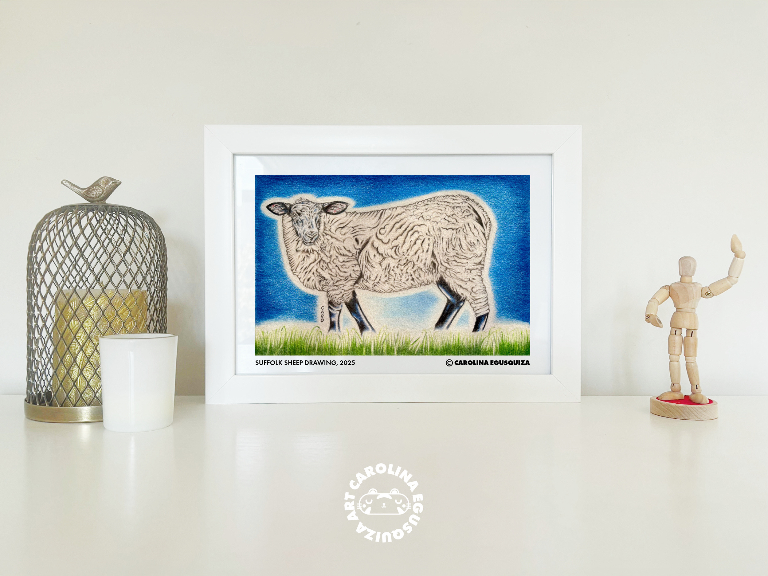 Suffolk Sheep Drawing, A4 Frame Display With Signature.PNG