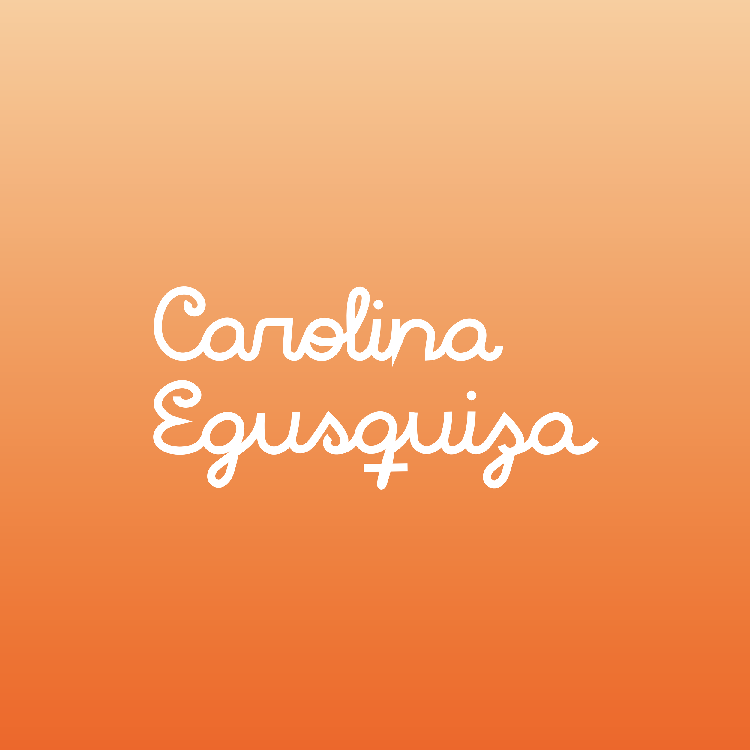 White logo with orange gradient background