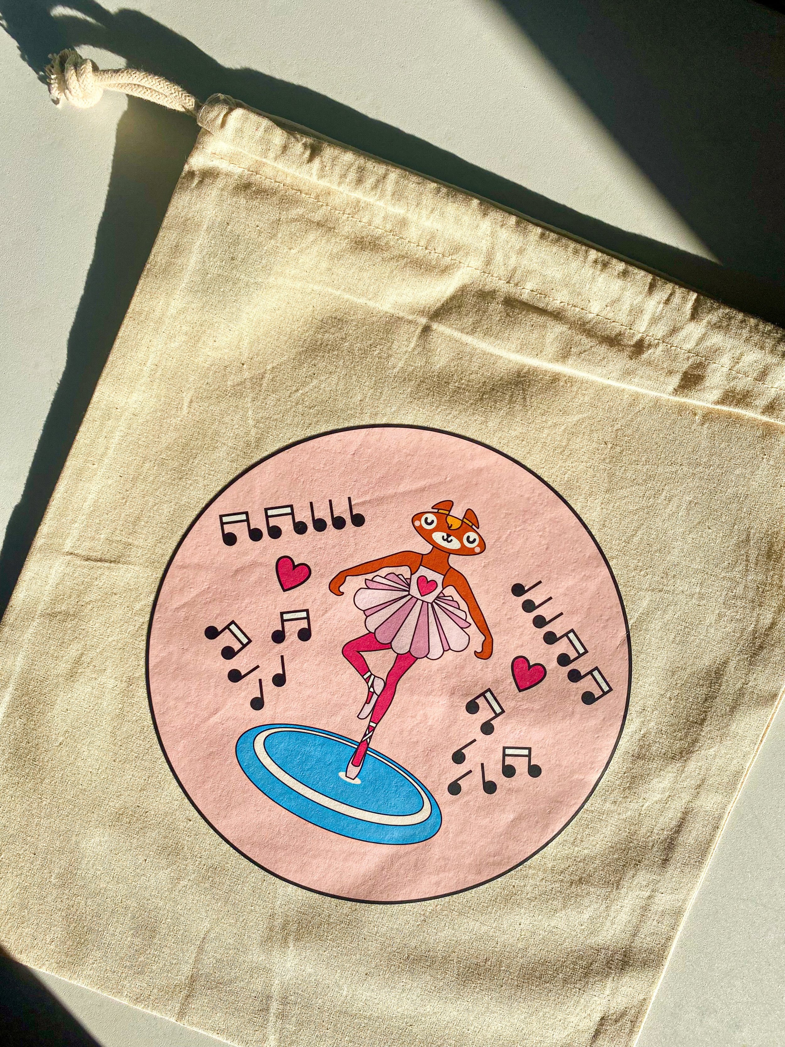 Closer look at Ballerina logo print.