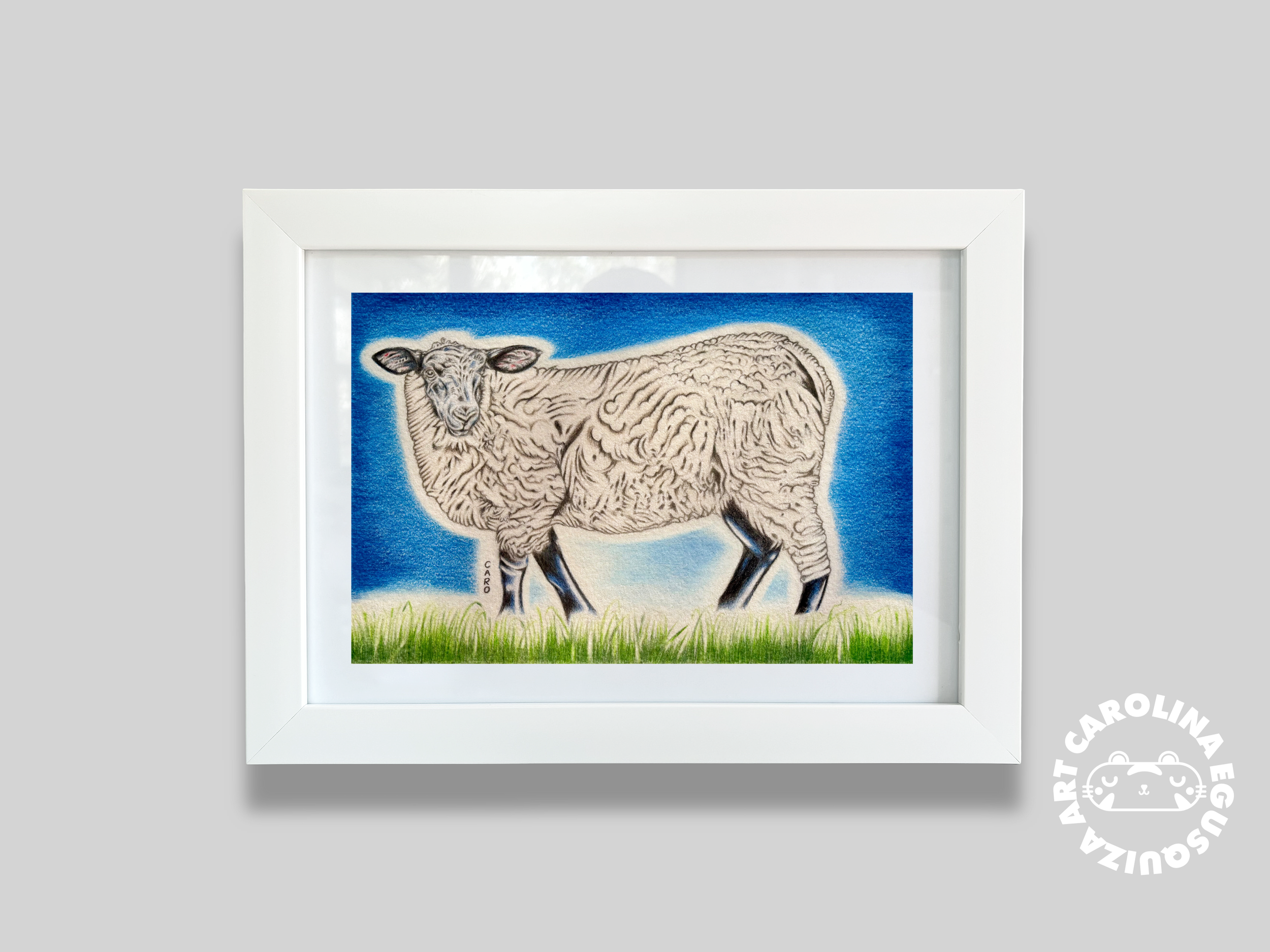 Suffolk Sheep Drawing, A4 Frame Display With Logo, Digital.PNG