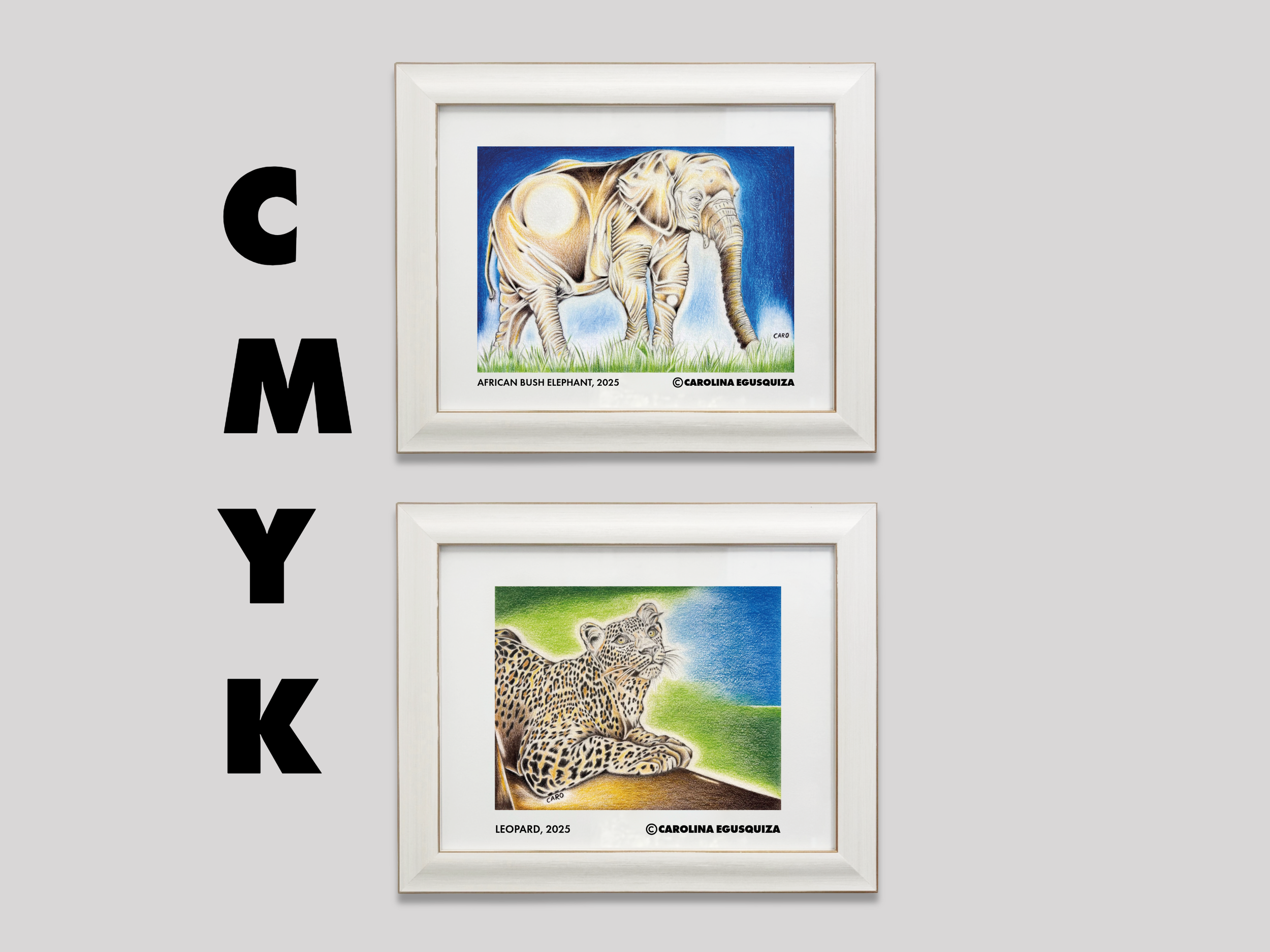 African Bush Elephant and Leopard, CMYK Digital Download, Set of 12 Printables