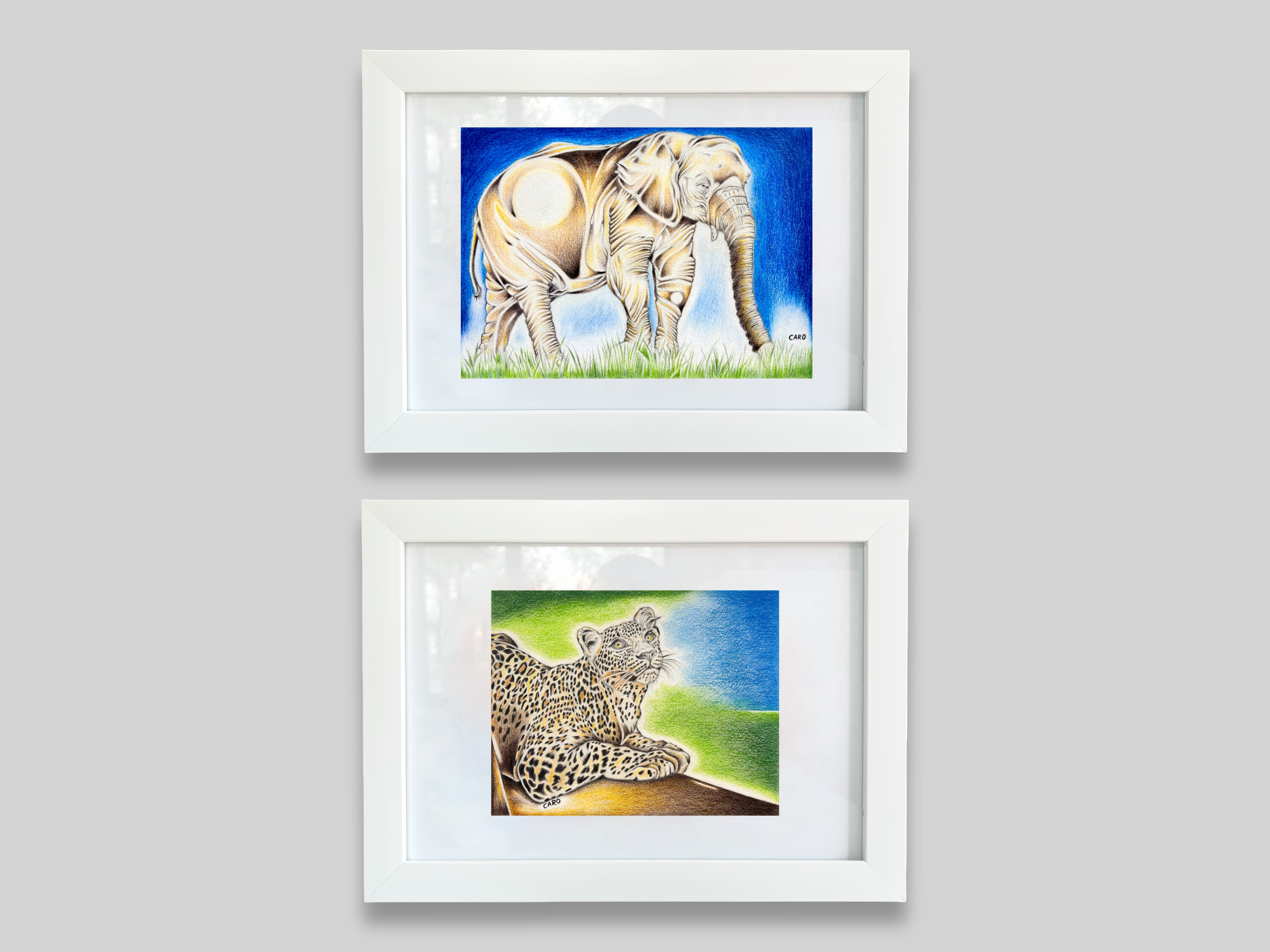 African Bush Elephant and Leopard, Set of 2 Prints, A4