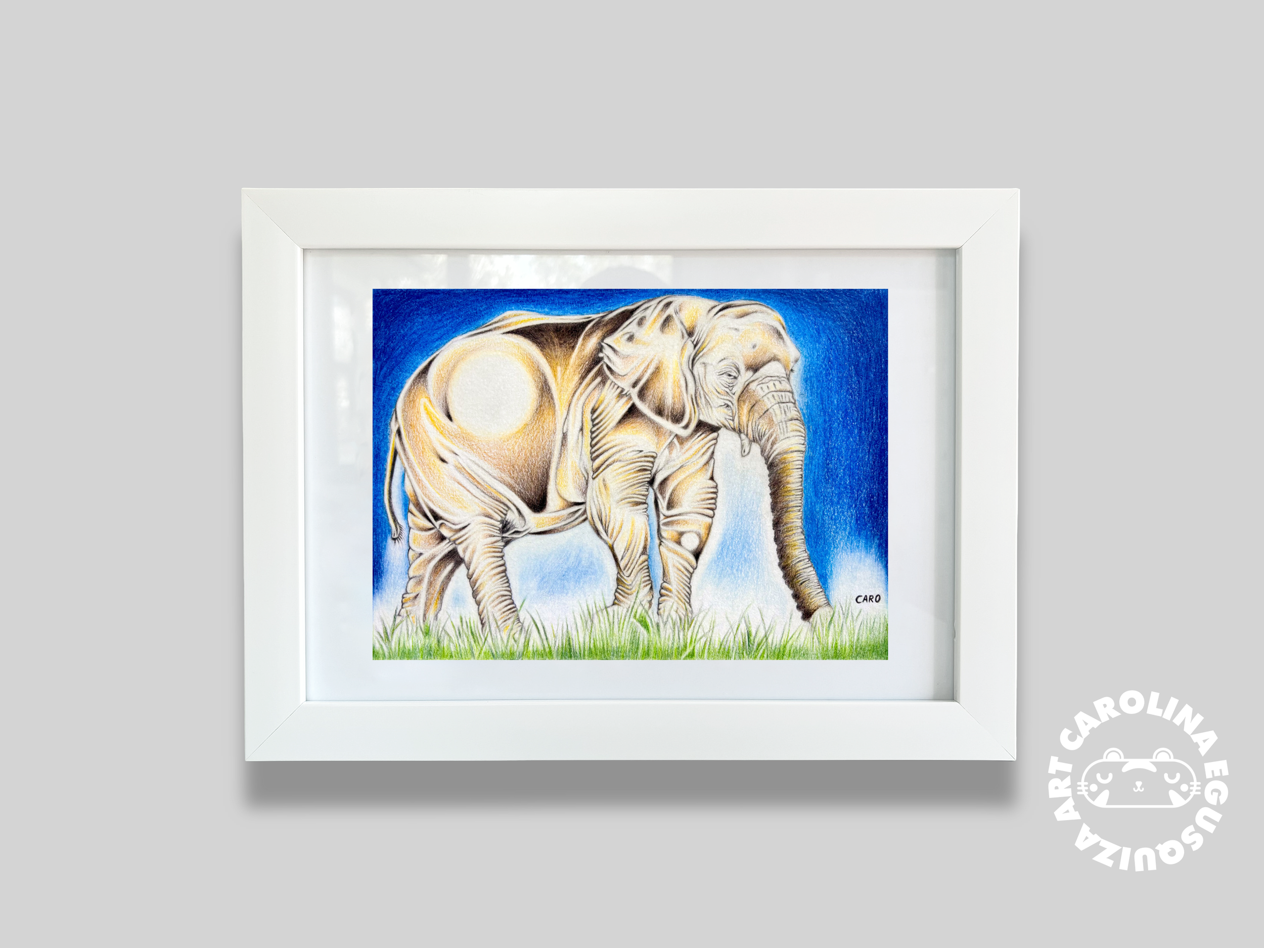African Bush Elephant,  A4 Frame Display With Logo, Digital.PNG