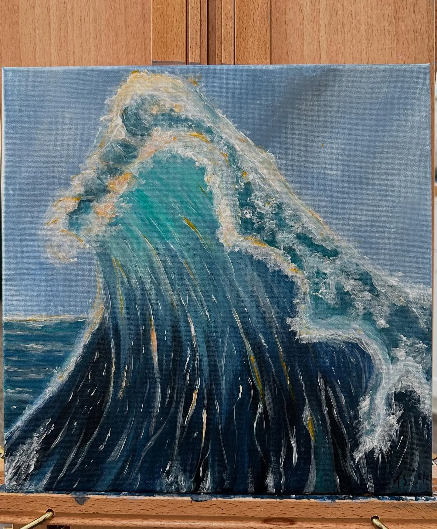 The wave does not care what you have when it comes&hellip;.but it sure is pretty 
.
Acrylic on Canvas 12x12? I didn&rsquo;t measure lol