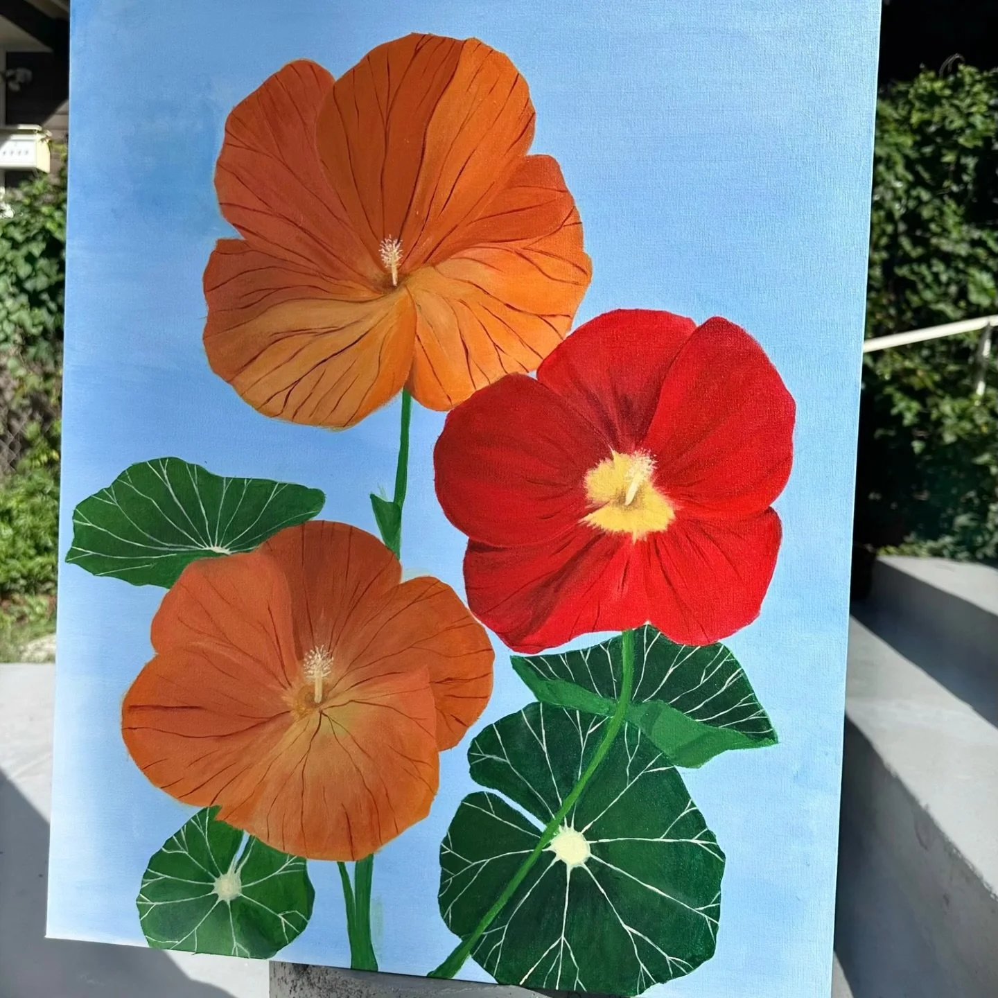 Nasturtium Flowers, Finished 
Acrylic on Canas w/varnish

~a lovely day to work&hellip;not
.
.
.
.
.
.
.
.
.
#artwork #artwork #artist #painting #paint