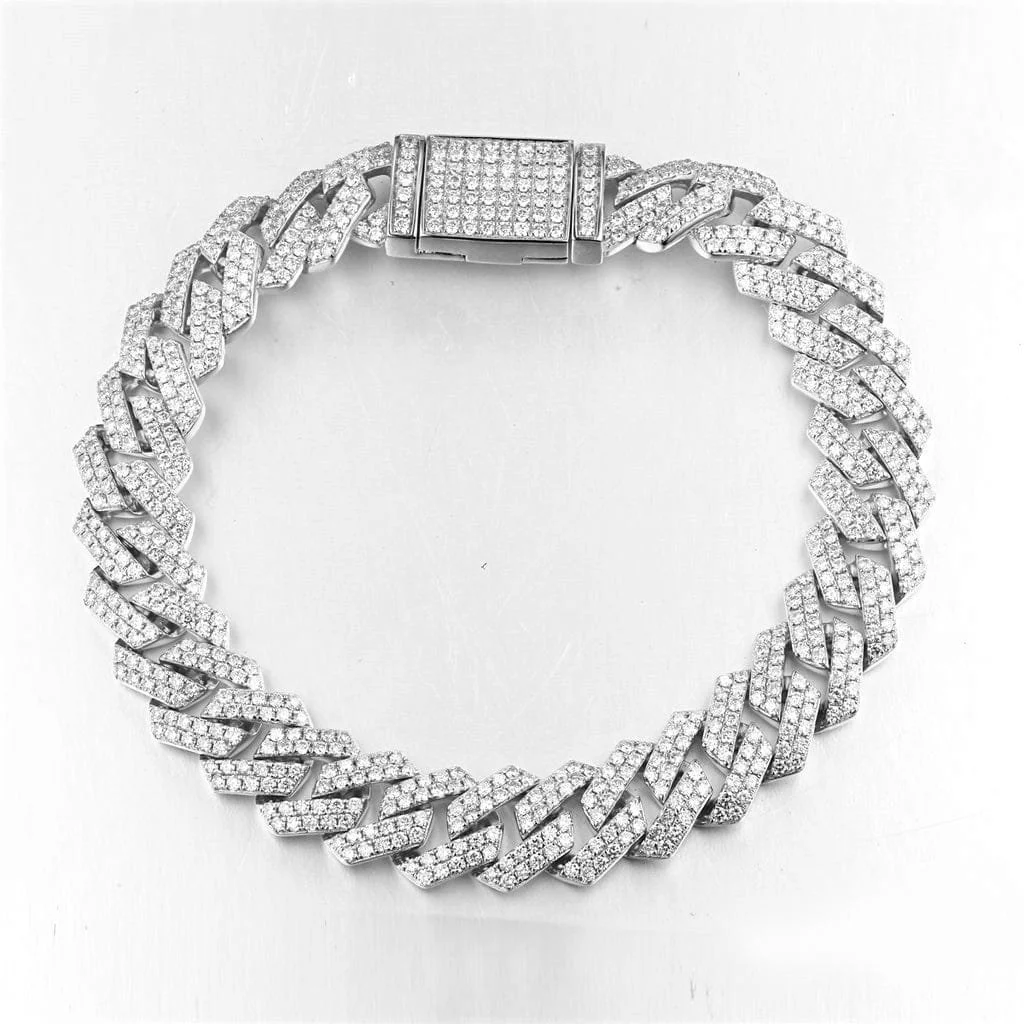 Men's Cuban Chain Diamond Bracelet with Hidden diamond clasp 14K Solid Gold