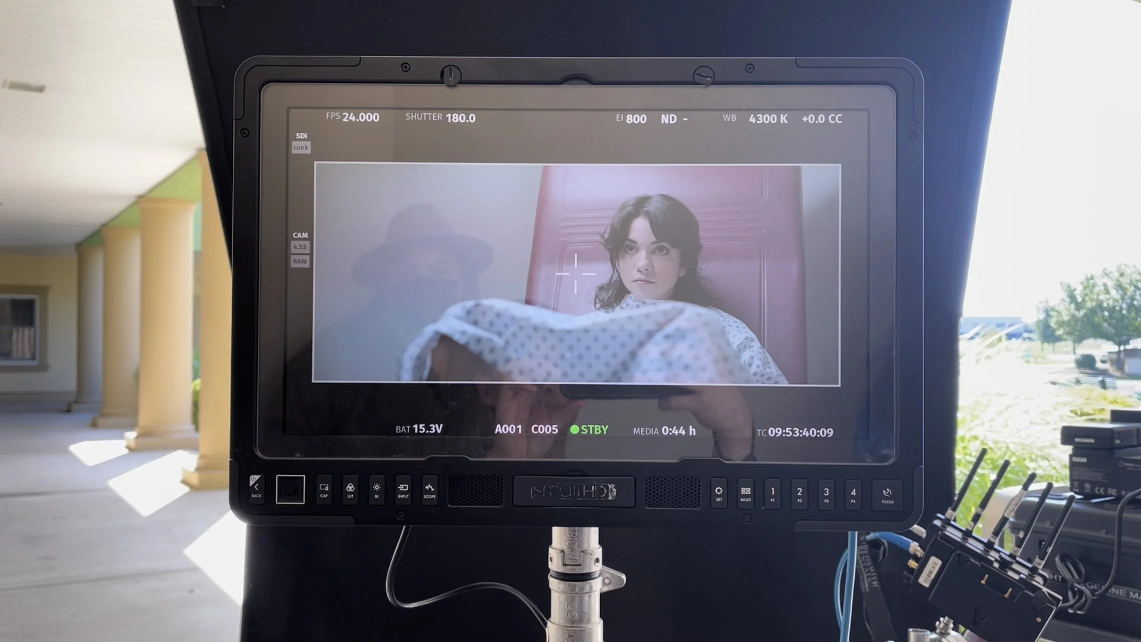 The director's monitor showing Lauren LaVera in frame during the very first shot captured on Day One of filming The Fetus