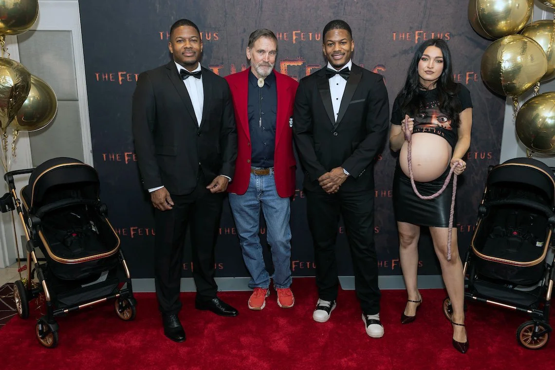 Investors Nathan Rudd and Jeremy Rudd with horror icon Bill Moseley and model Joanna Hobbie at The Fetus Los Angeles premiere.