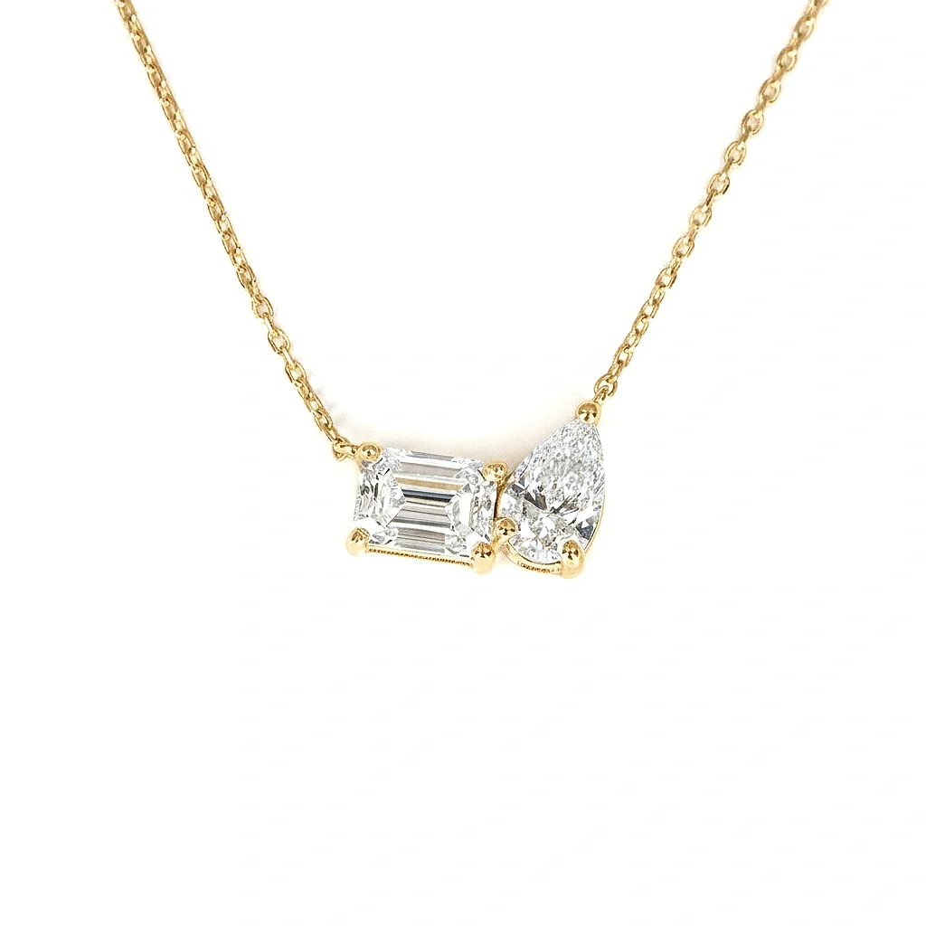 Pear and Emerald Duo Necklace_DIAMOND