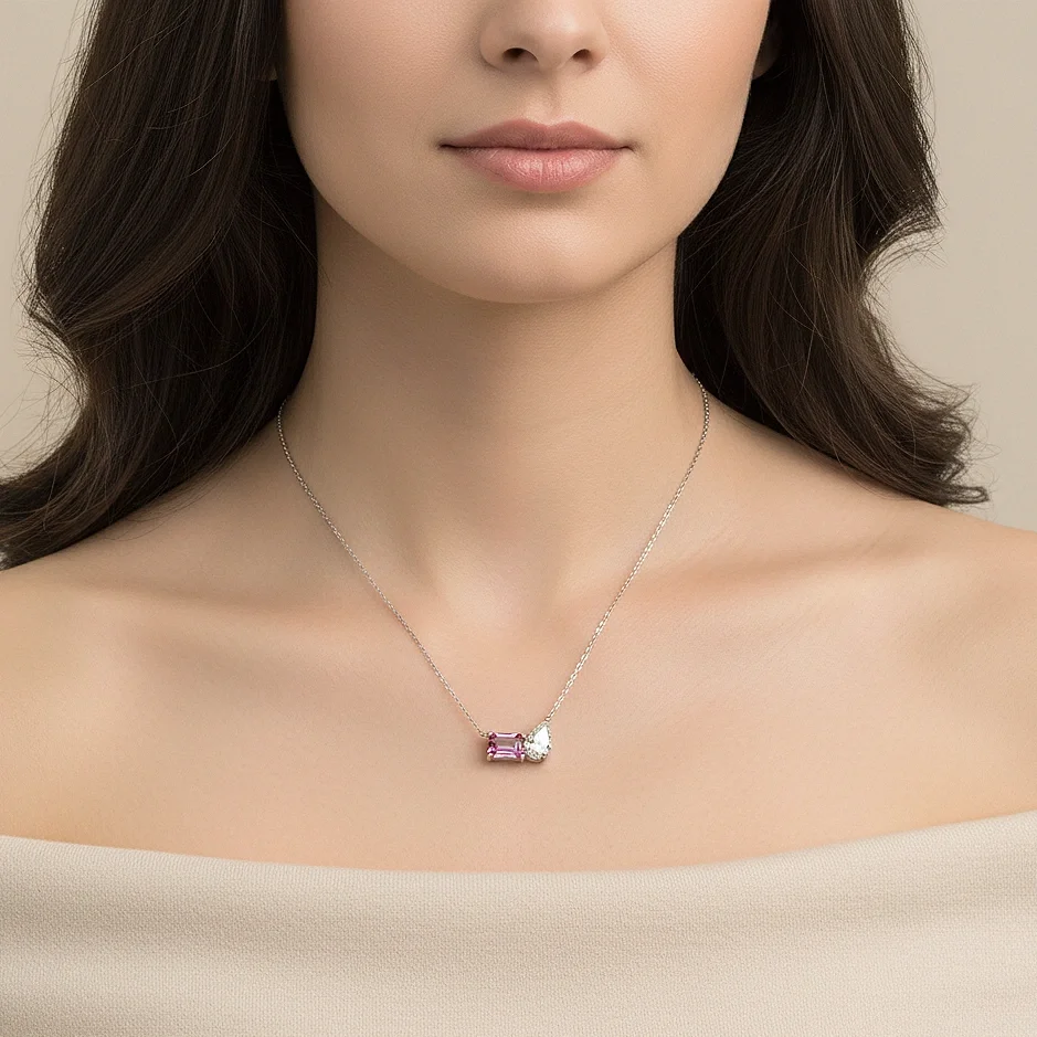 Pear and Emerald Duo Necklace_TOURMALINE