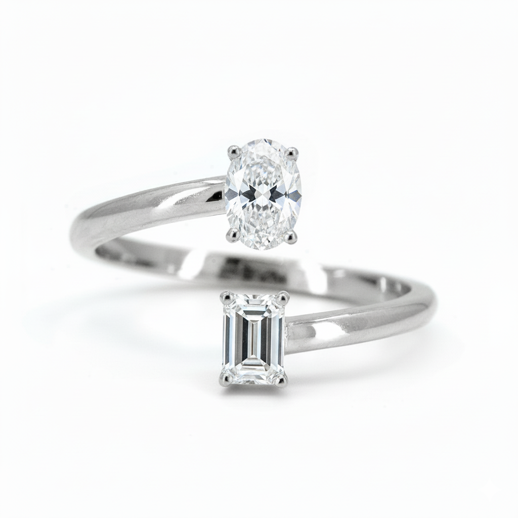 Oval-Emerald Crossover Ring