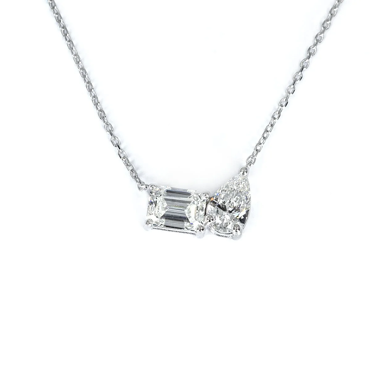 Pear and Emerald Duo Necklace_DIAMOND