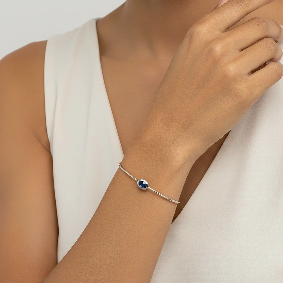 Solitaire Oval Cut Bangle Bracelet-Sapphire