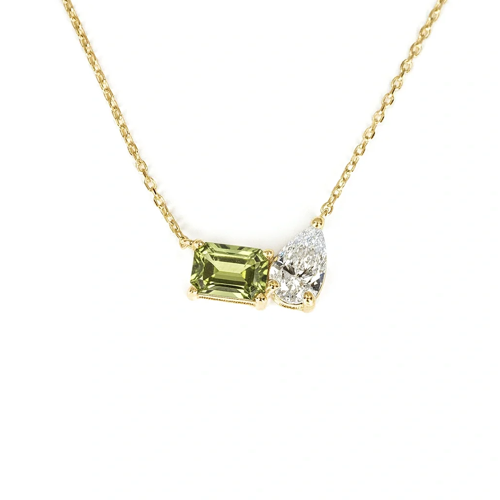 Pear and Emerald Duo Necklace_PERIDOT