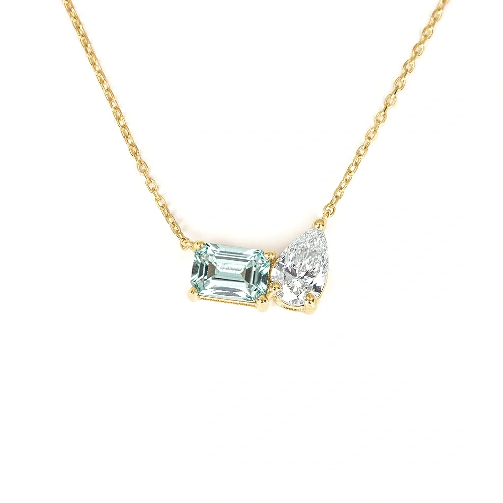 Pear and Emerald Duo Necklace_AQUA MARINE