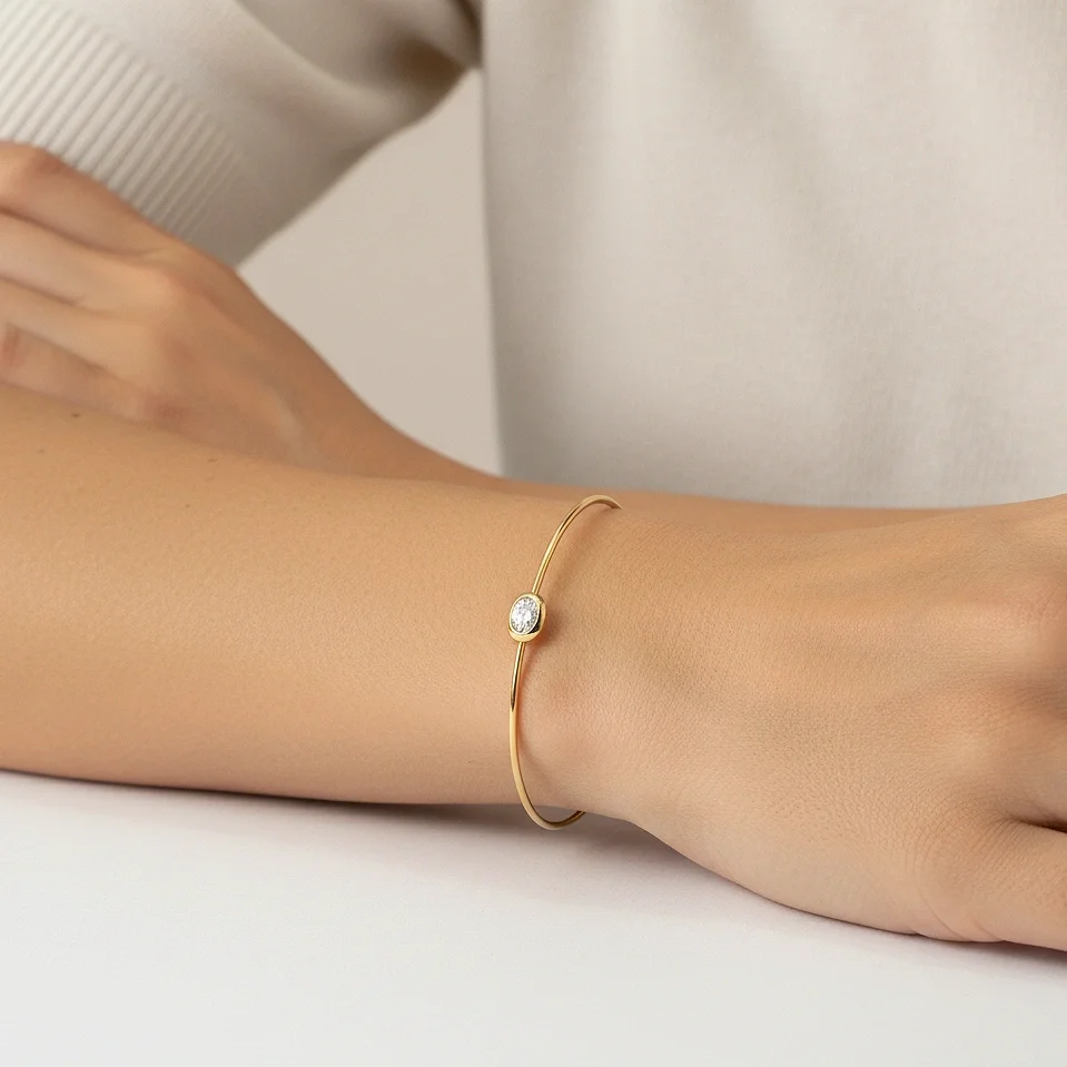 Solitaire Oval Cut Bangle Bracelet-Dia