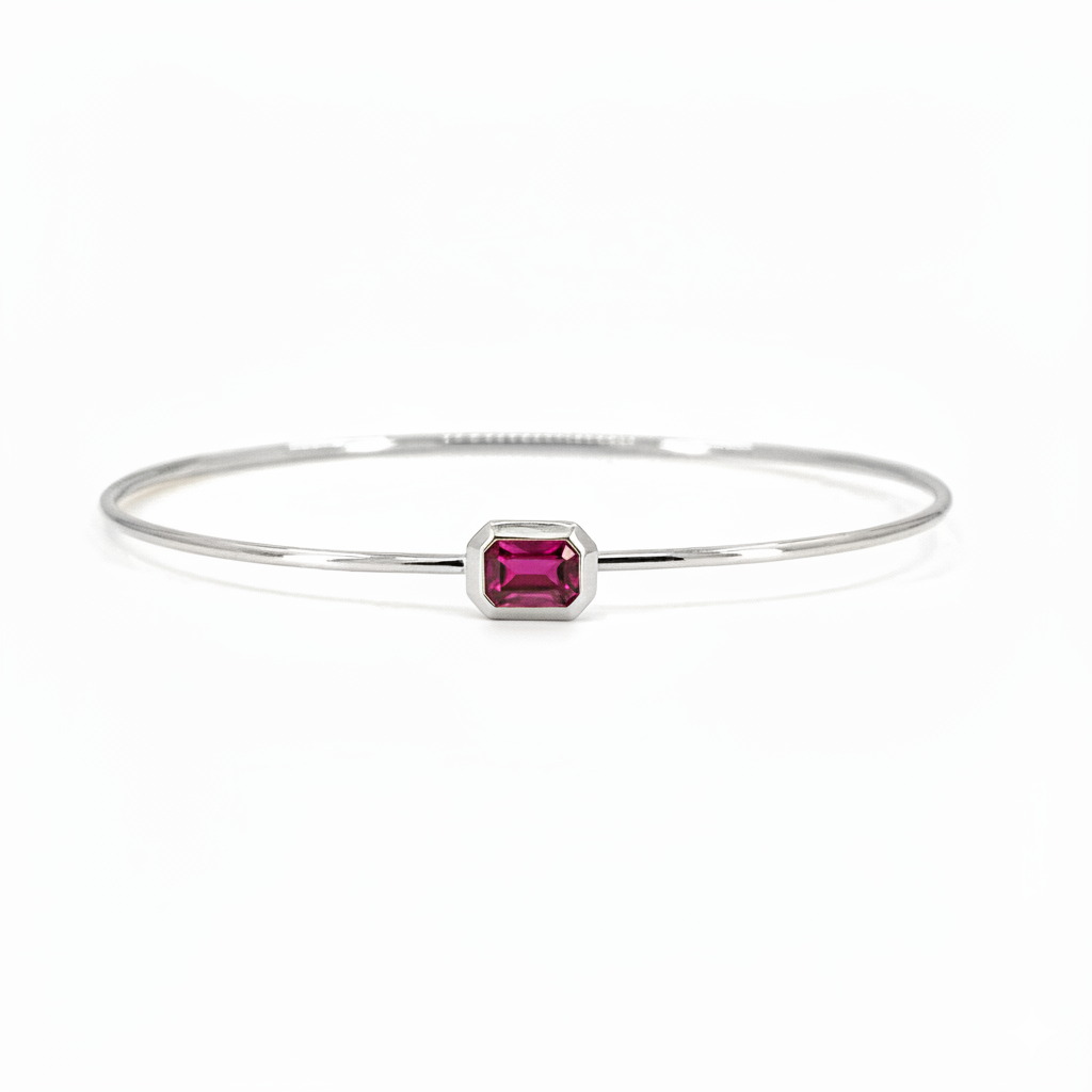 Solitaire Emerald Cut Bangle Bracelet-RUBY