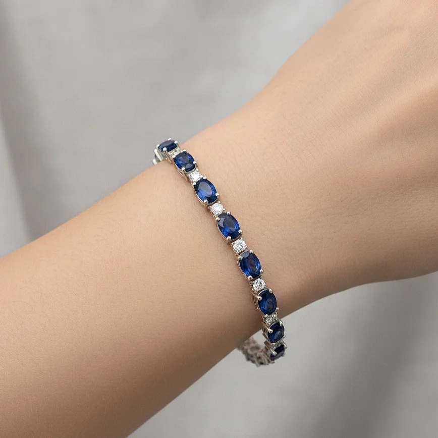 Blue Sapphire-Diamond Tennis Bracelet