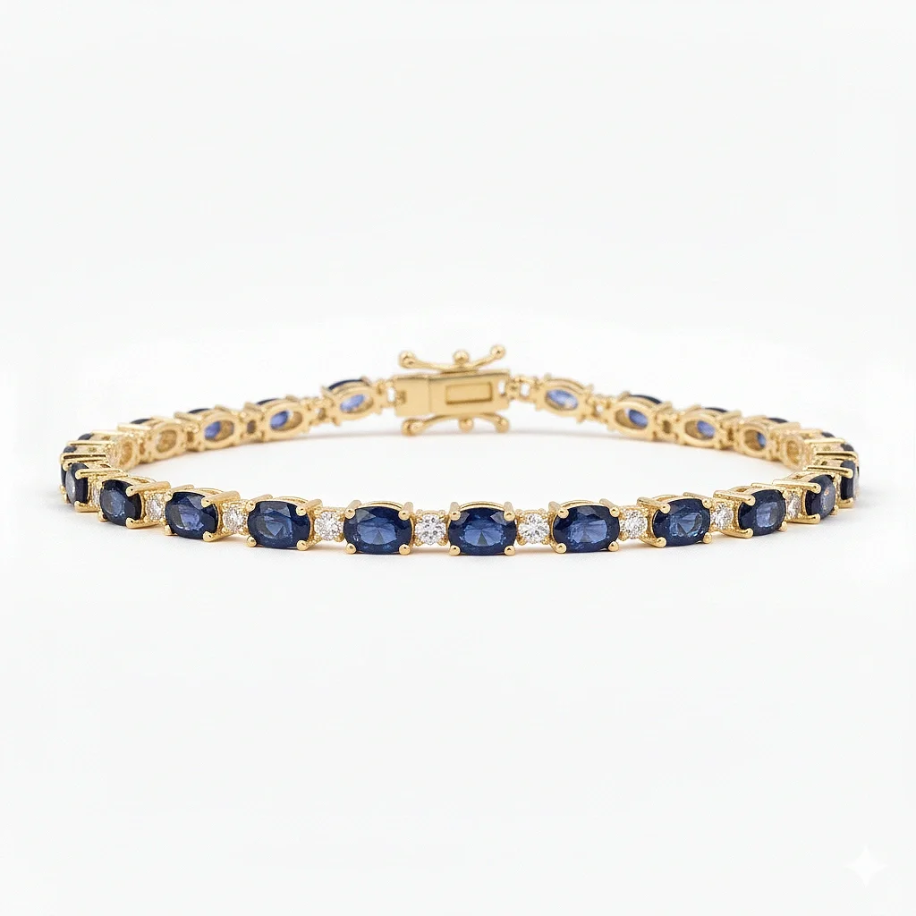 Blue Sapphire-Diamond Tennis Bracelet