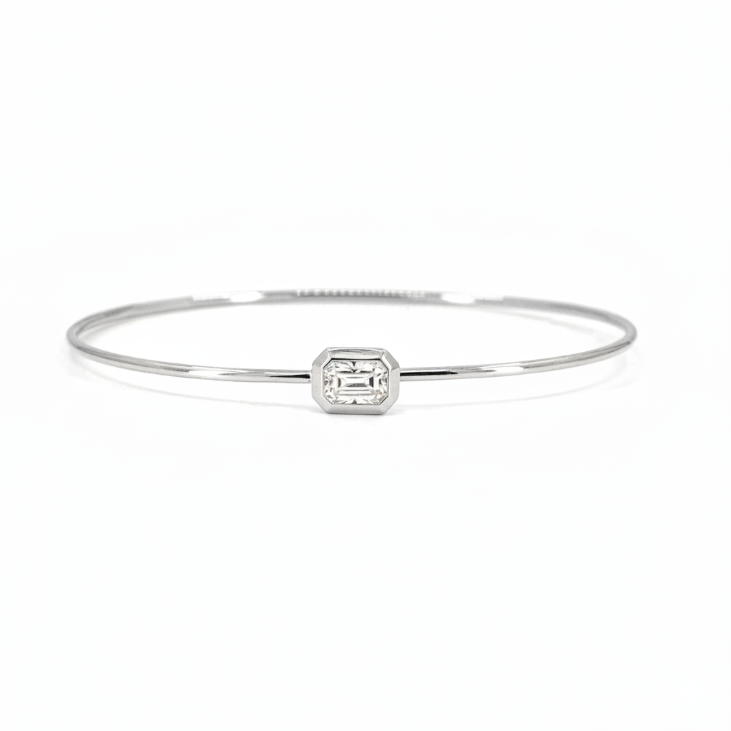 Solitaire Emerald Cut Bangle Bracelet-DIA