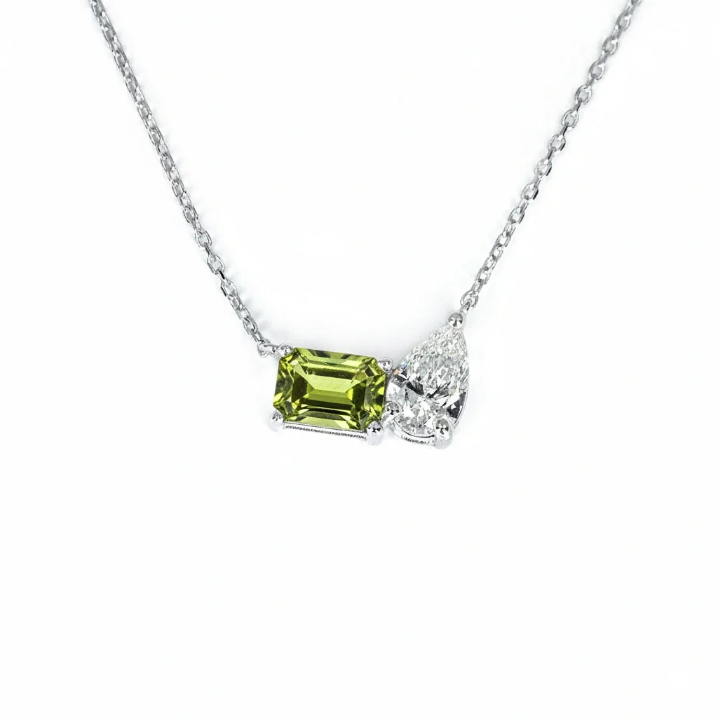 Pear and Emerald Duo Necklace_PERIDOT