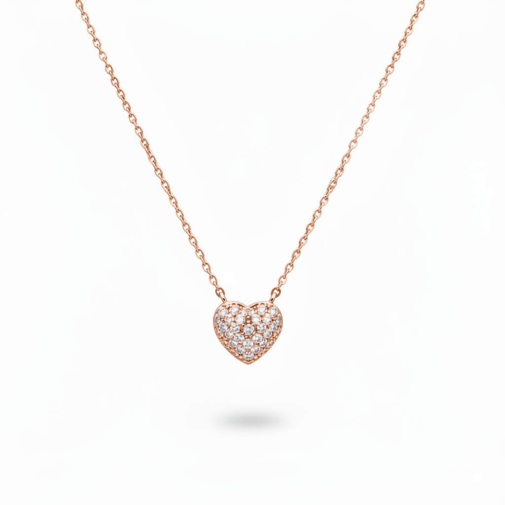 Petite pave heart pendant-14K Rose Gold