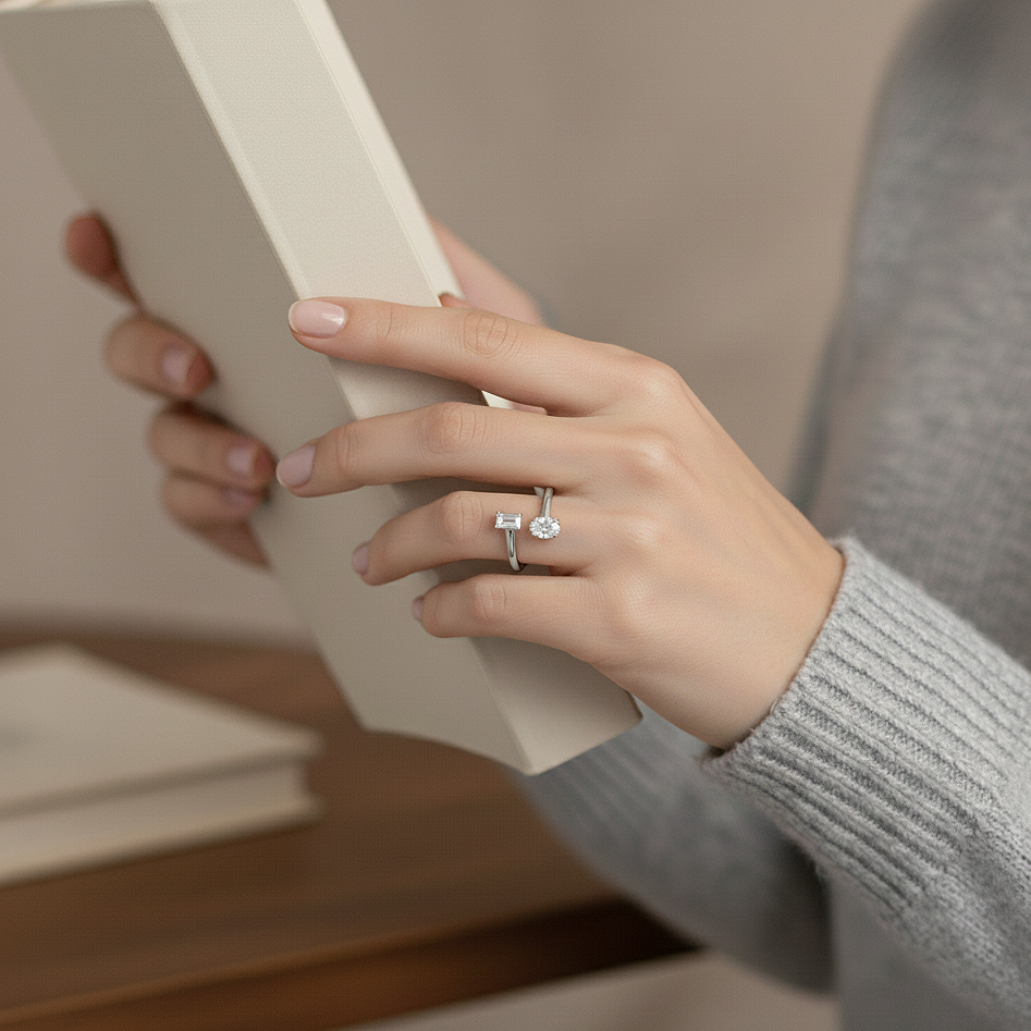 Oval-Emerald Crossover Ring