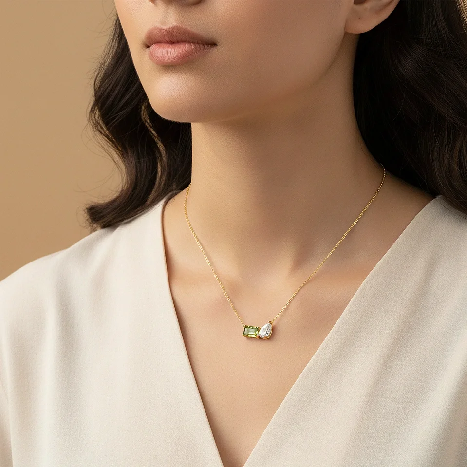 Pear and Emerald Duo Necklace_PERIDOT