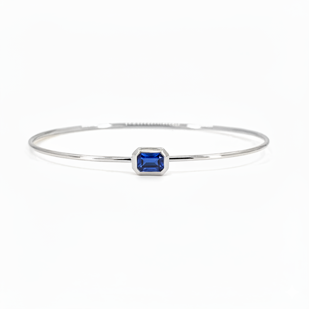 Solitaire Emerald Cut Bangle Bracelet-SAPPHIRE