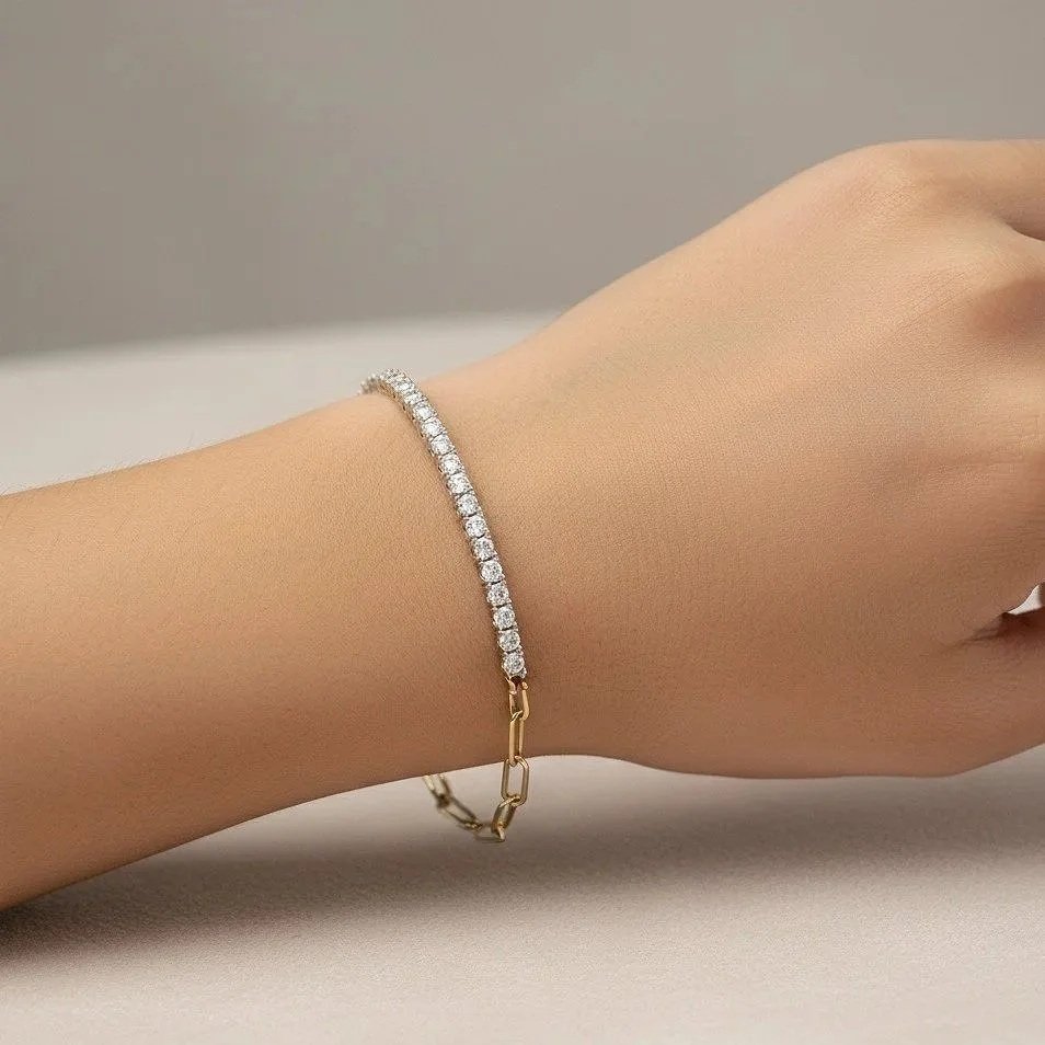 AureJin Paperclip Tennis Bracelet (1CTW)