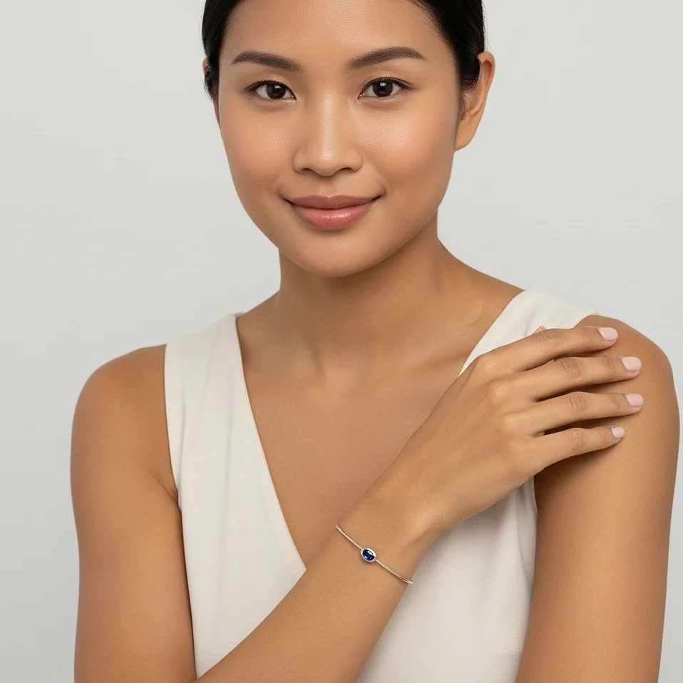 Solitaire Oval Cut Bangle Bracelet-Sapphire