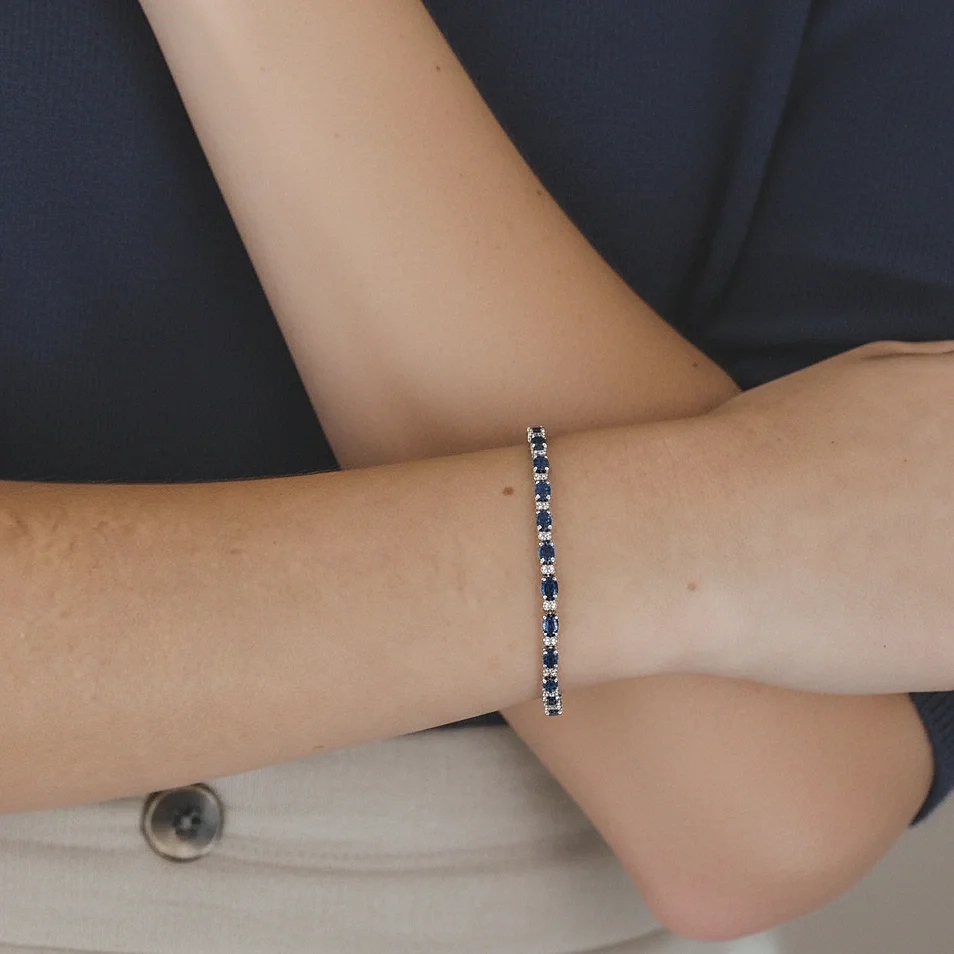 Blue Sapphire-Diamond Tennis Bracelet