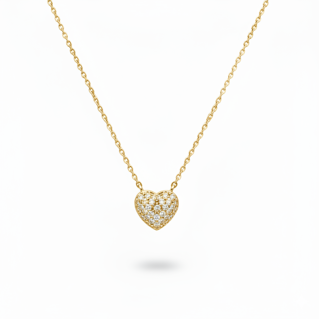 Petite pave heart pendant-14K Yellow Gold