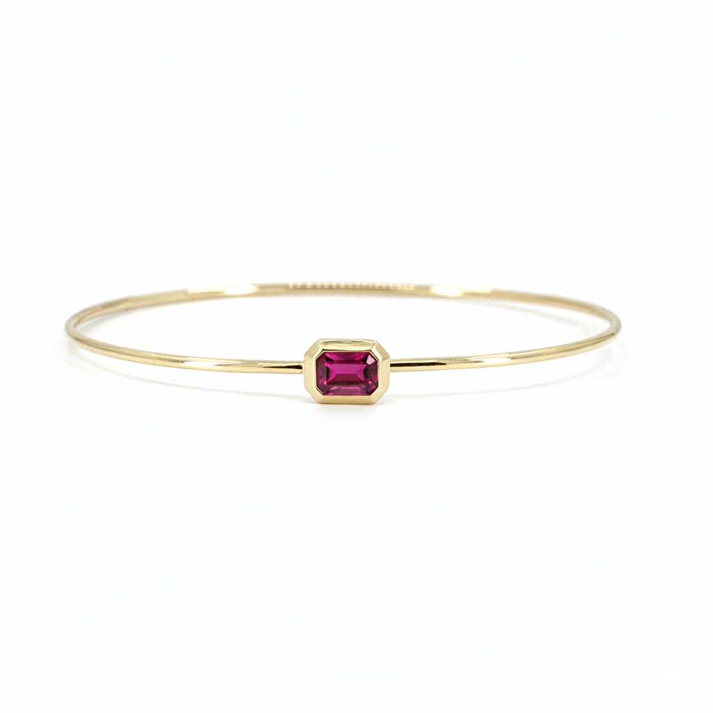 Solitaire Emerald Cut Bangle Bracelet-RUBY