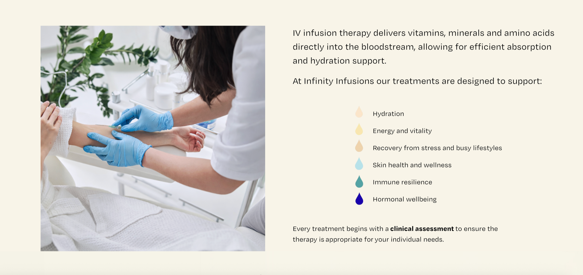 Infinity Infusion health benefit list.