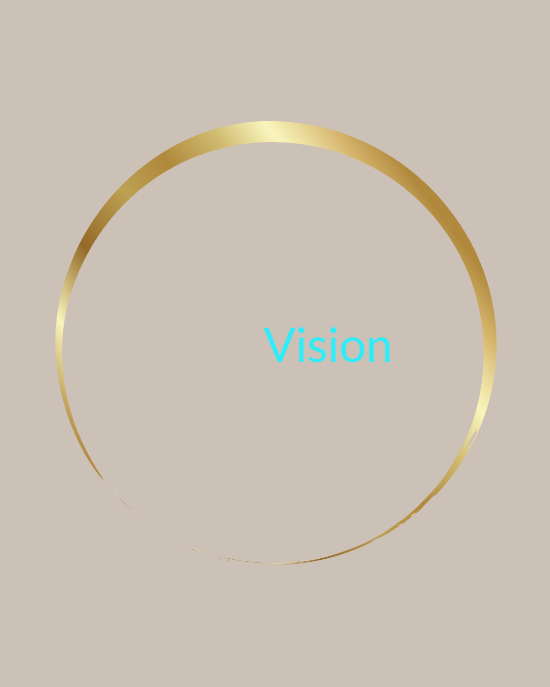 A gray background with a gold circular outline and the word "Vision" in blue centered inside the circle.