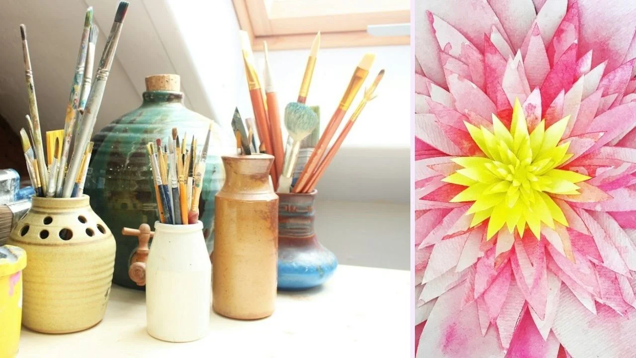 Painting stations and pink lotus