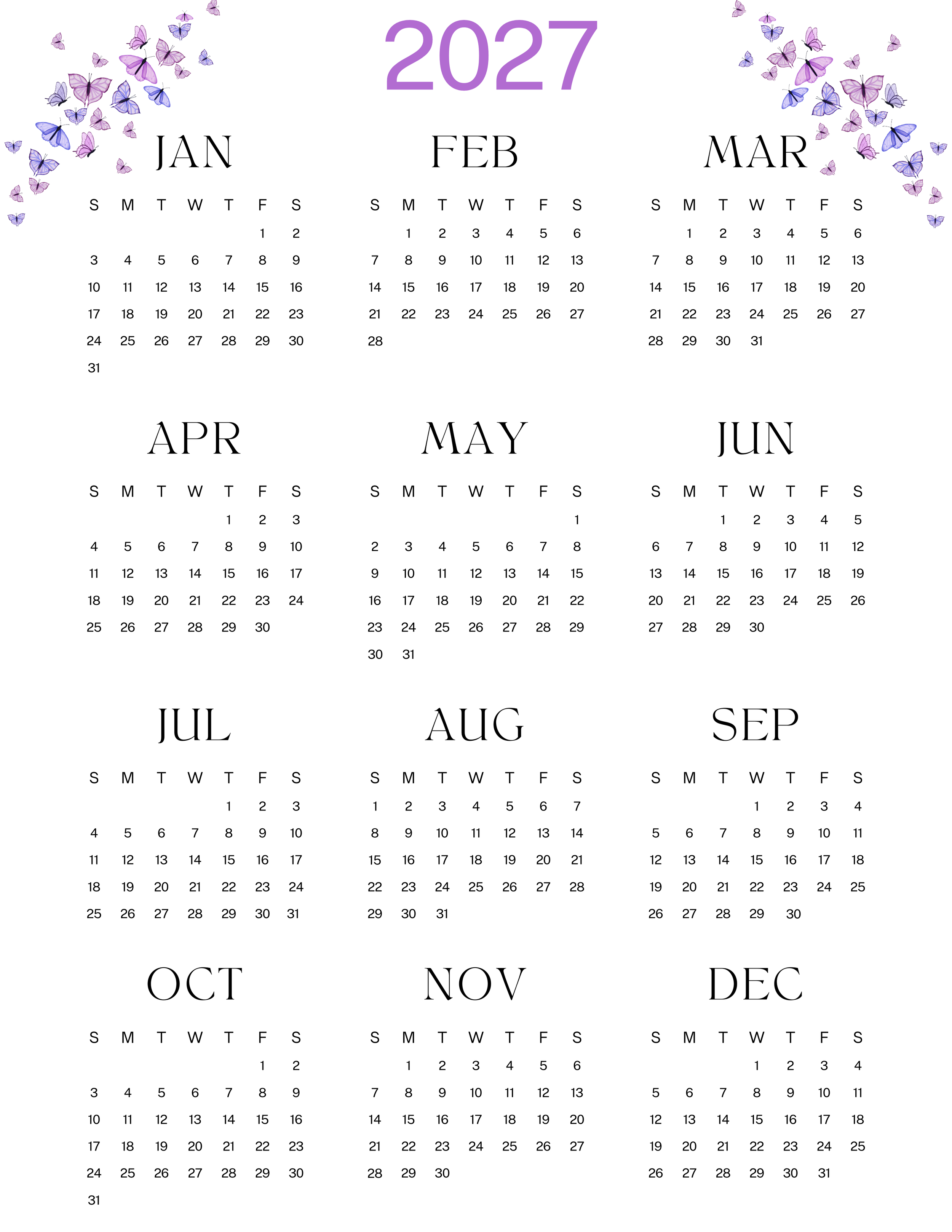 2027 Butterfly Calendar Magnet: 4x6