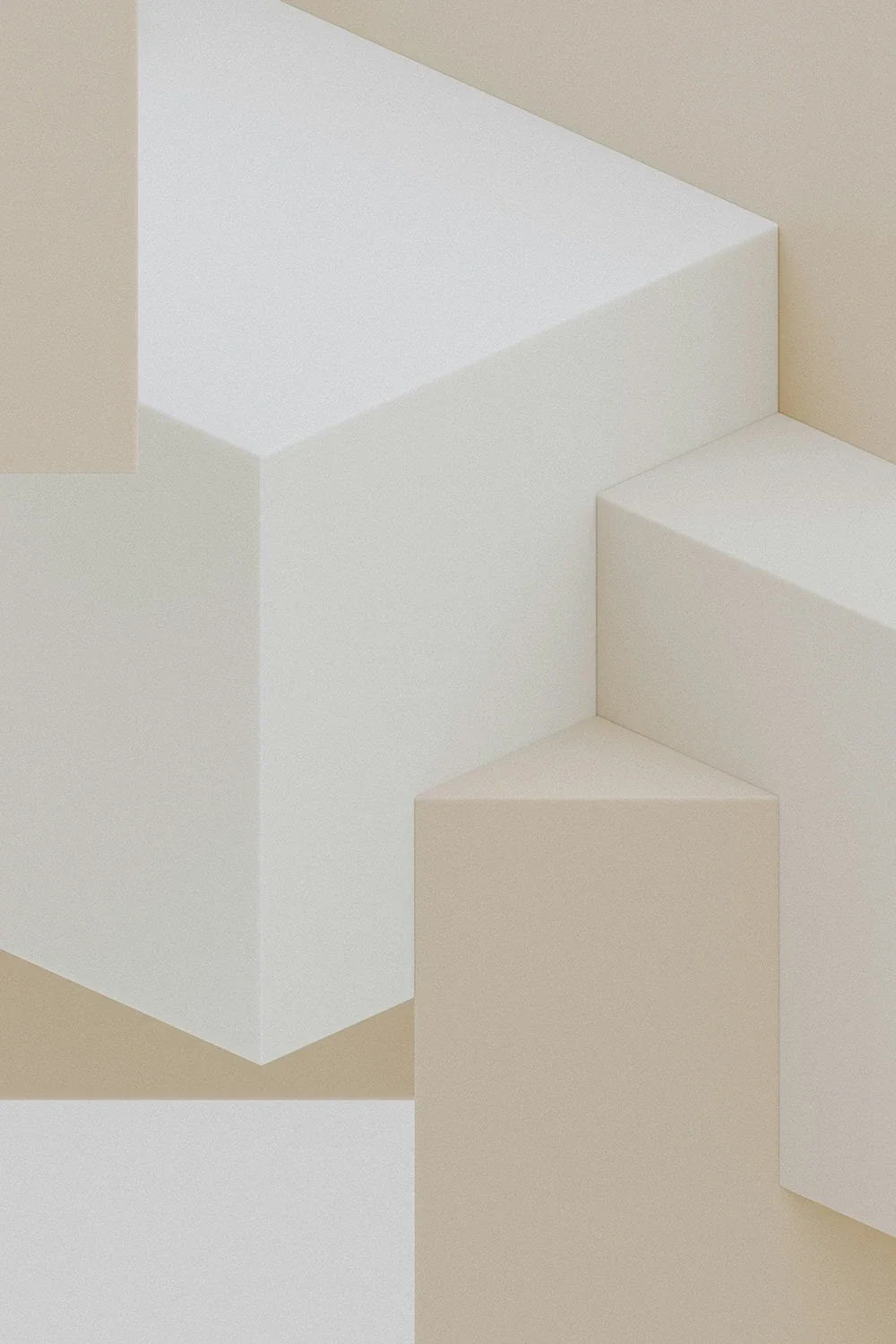 Abstract geometric composition with white and beige blocks and surfaces arranged in a minimalistic design.