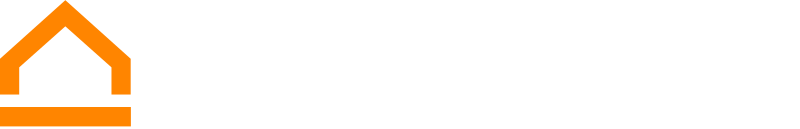 Logo of OneRoof with an orange roof outline and black background.