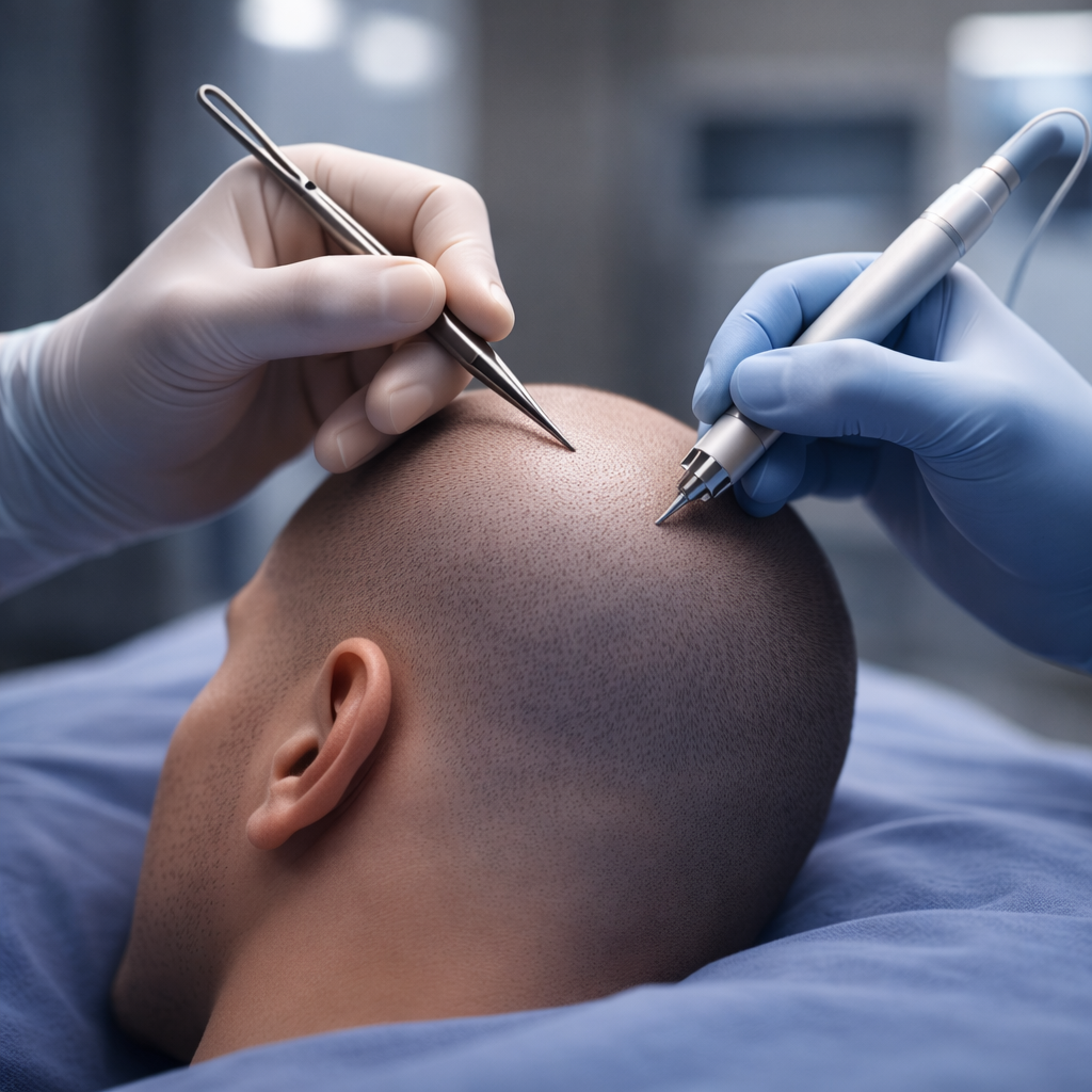 FUE hair transplant procedure in a clean, modern clinic setting in Turkey