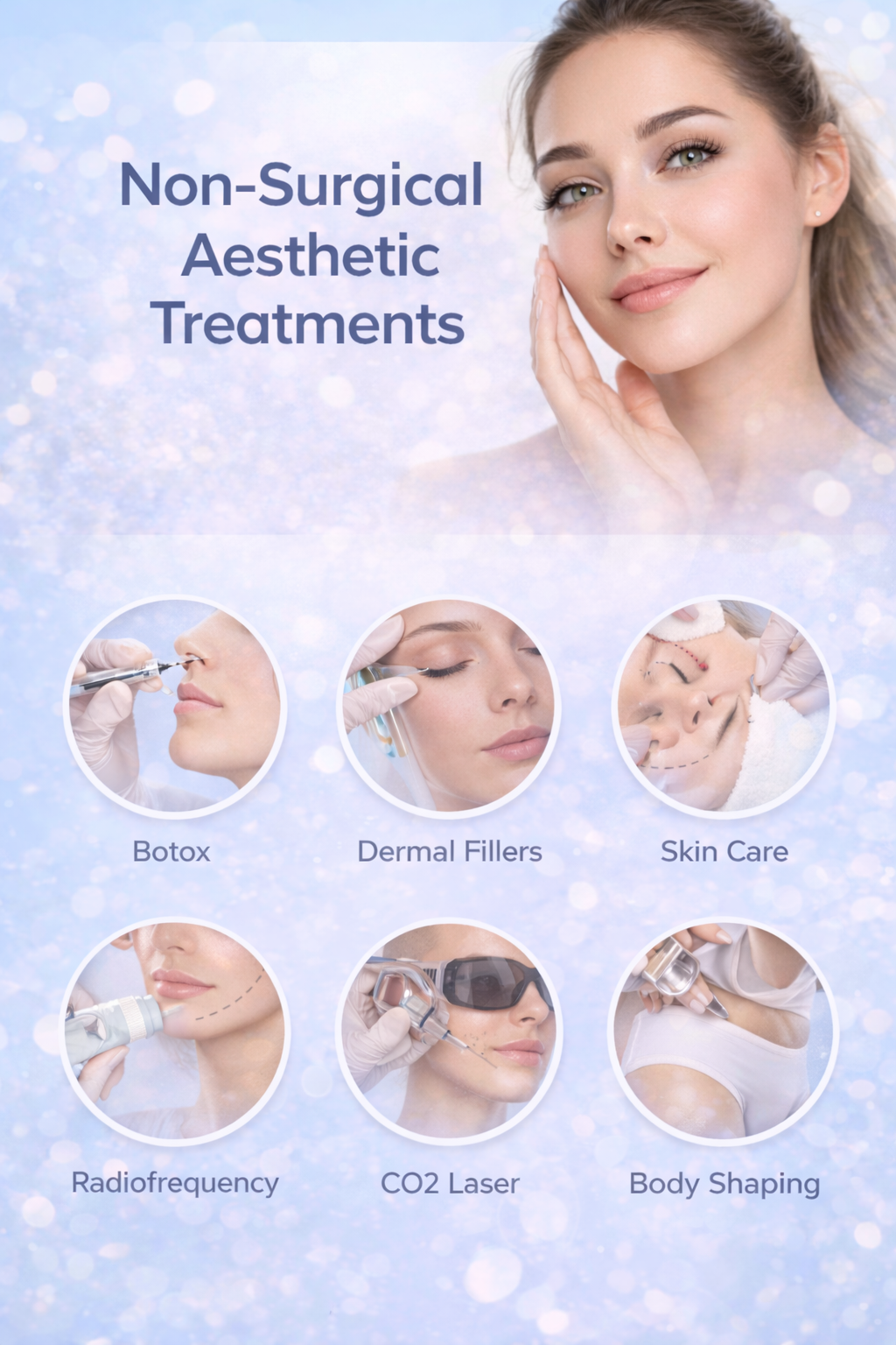 Non-surgical aesthetic treatments in Turkey including injectables, skin rejuvenation, and body shaping options, coordinated with modern medical clinics.