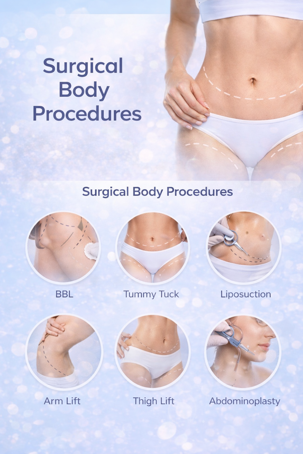 Surgical body procedures in Turkey including breast surgery, tummy tuck, liposuction, and body contouring, carefully planned with experienced clinics.