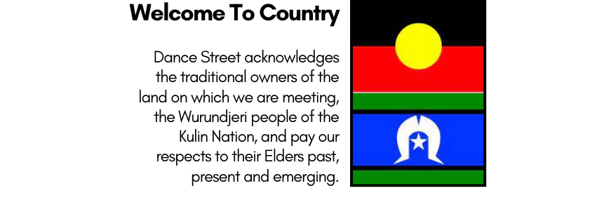 Flags Text describing Dance Street™ inclusive community and cultural identity, displayed vertically.