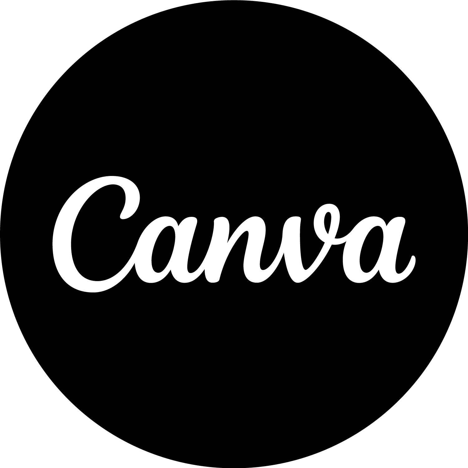 Black background with the 'Canva' logo in white cursive script centered in the image.